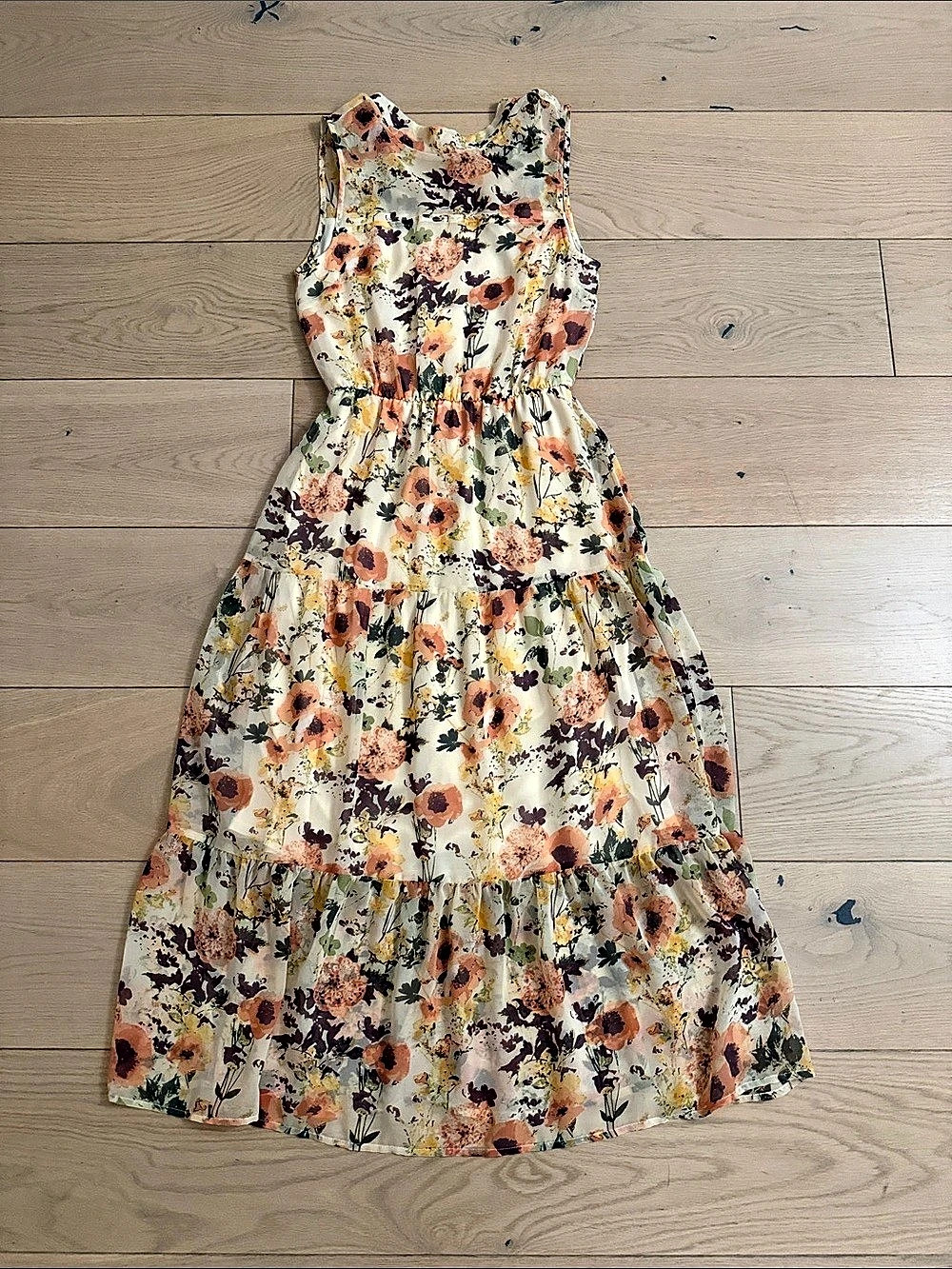 Lulus Floral Maxi Dress in Cream & Orange Size XS Like New